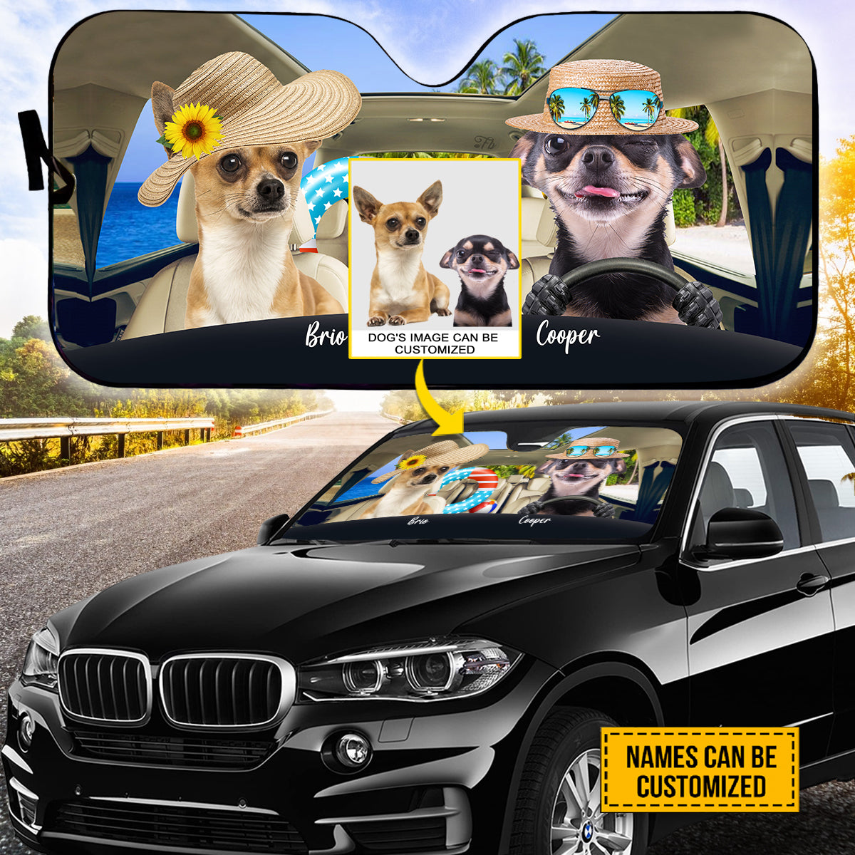 Petthouse | Chihuahua Summer Driving Car Sun Shade Windshield Dog Sunshade Customized Photo Sunshades For Car