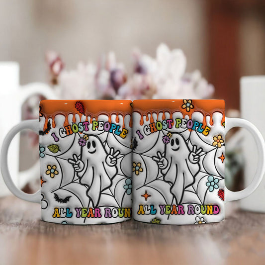 Petthouse | I Ghost People All Year Round Mug, Halloween Ghost 3d Inflated Mug, Spooky Vibes