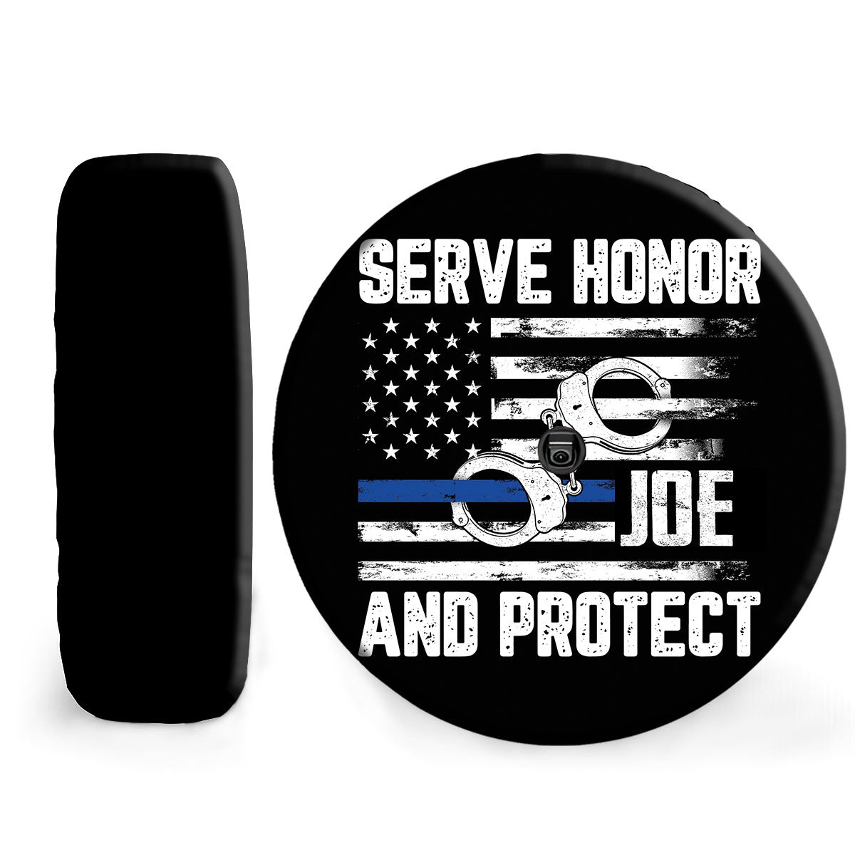 Petthouse | Customized Name Police Serve Honor Flag And Cuffs Spare Tire Cover Patriot Police American Tire