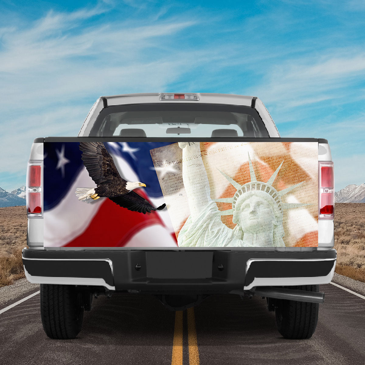 Petthouse | Truck Tailgate Wrap Bald Eagle Liberty Statue Patriotic Tailgate Wrap Decal Graphics Trucks Weatherproof