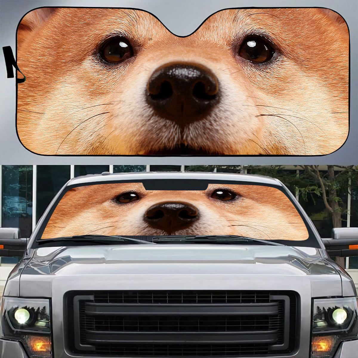 Petthouse | Shiba Inu Dog Car Sunshade Big Face Dog Windshield Sunshade Car Decoration Gift For Family