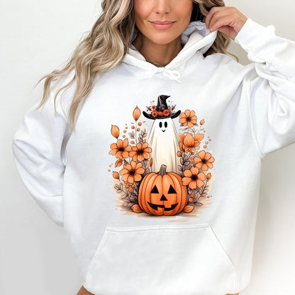 Petthouse | Cute Ghost Pumpkin T-shirt, Fall Autumn Halloween, Floral Ghost Pumpkin, Halloween Shirt