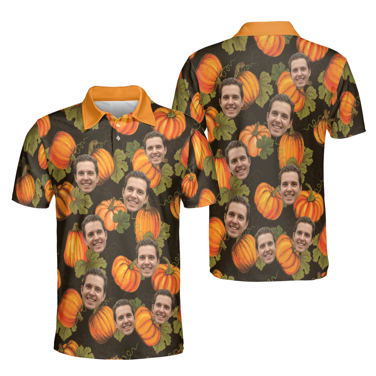 Petthouse | Personalized Organic Farm Vegetables Seamless Pattern With Orange Pumpkins Polo Shirt