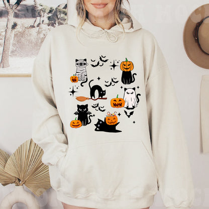 Petthouse | Black Cats Pumpkin Shirt, Spooky Season Shirt, Halloween Ghost Pumpkin Cat Shirt Gift