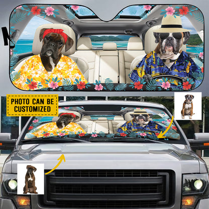 Petthouse | Boxer Dog Hawaiian Windshield Sun Shade Custom Photo Sunshade For Dog Mom Dog Dad Summer