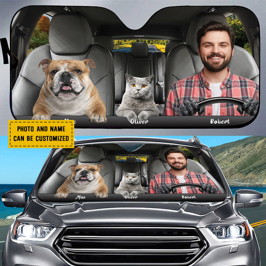 Petthouse | Personalized Photo Windshield Sun Shade Driving With Pets Automotive Interior Sun Protection