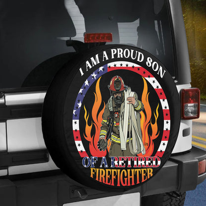 Petthouse | Usa Patriotic Retired Firefighter's Son Spare Tire Cover American Firemen Hero Spare Wheel Cover Son Gift