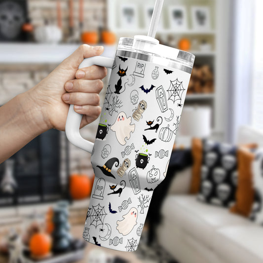 Petthouse | Halloween Ghost 40oz Tumbler, Halloween Pattern Tumbler, Halloween Gift, Spooky Vibes