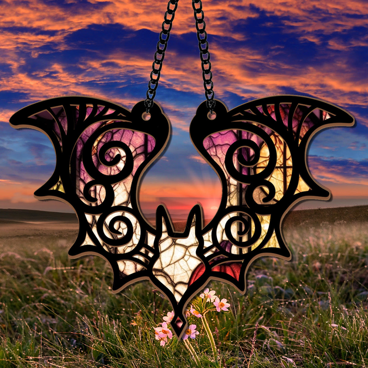 Petthouse | Hanging Bat Suncatcher Ornament, Bat Gothic Halloween Window Hanging, Halloween Bat