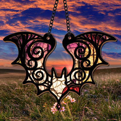 Petthouse | Hanging Bat Suncatcher Ornament, Bat Gothic Halloween Window Hanging, Halloween Bat