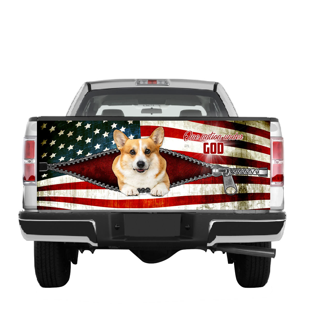 Petthouse | Pembroke Welsh Corgi Dog One Nation Under God Tailgate Vinyl Wrap American Flag American