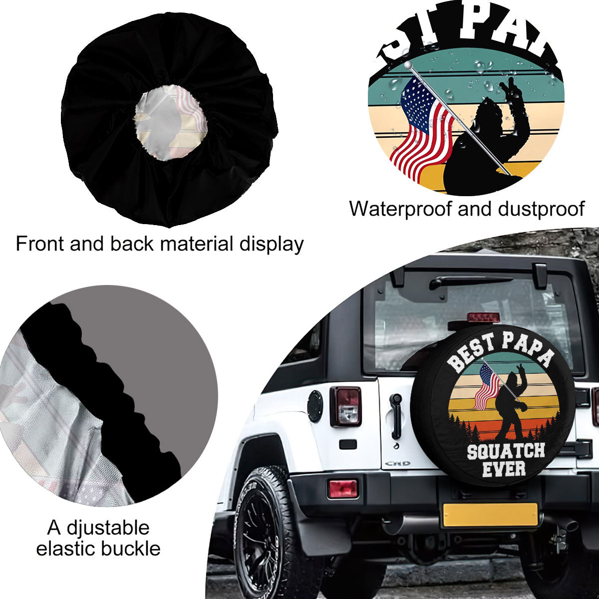 Petthouse | Best Papa Squatch Ever Tire Protector American Flag Car Tire Cover For Father S Day