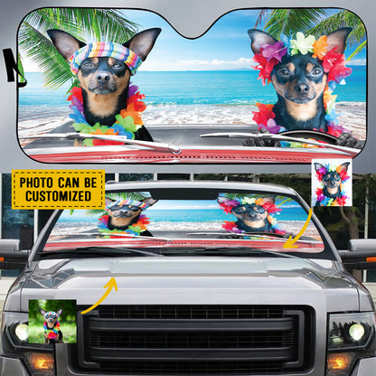 Petthouse | Chihuahua Beach Windshield Sun Shade Customized Foldable Car Sunshade Gift For Dog Lover