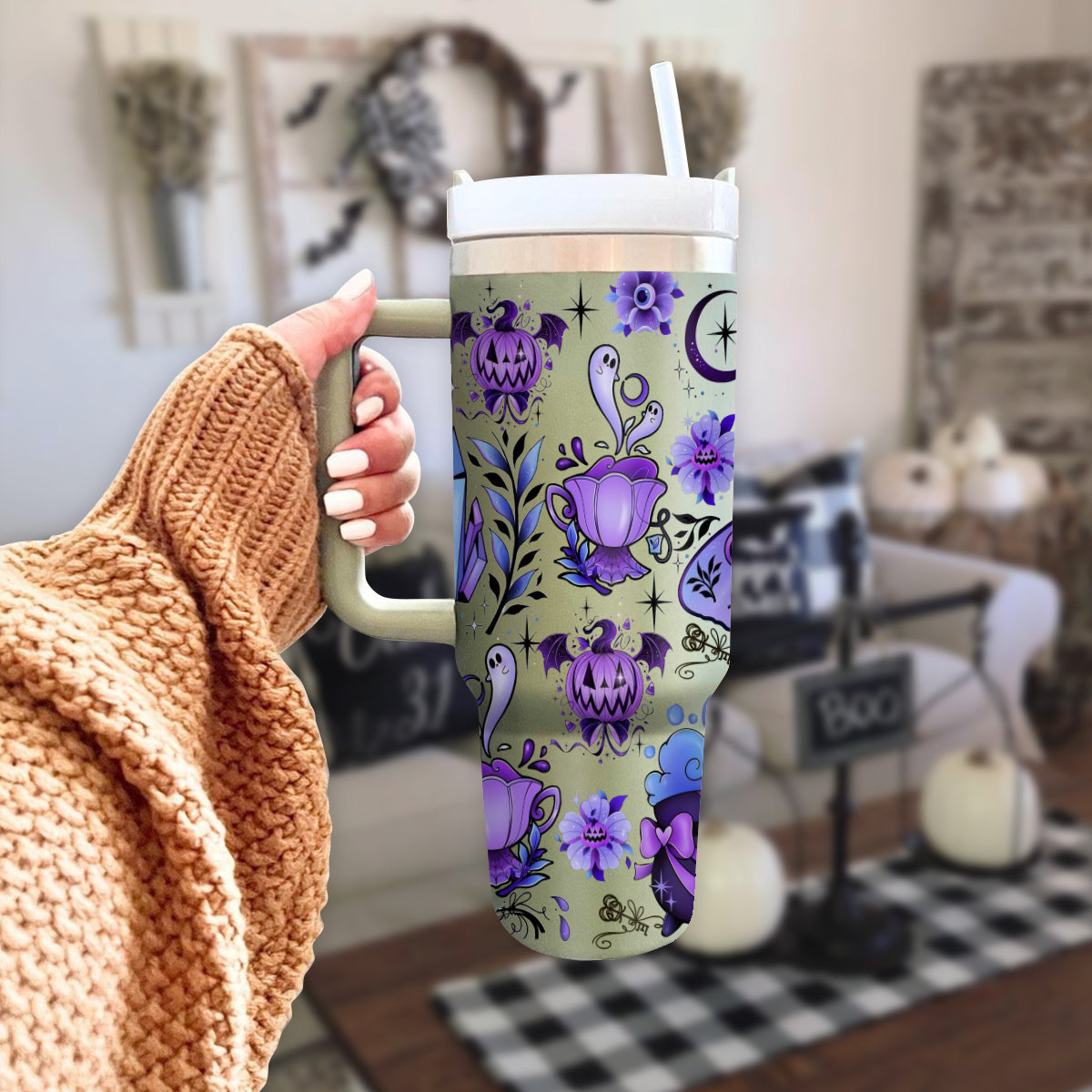 Petthouse | Magical Halloween 40oz Tumbler, Cute Spooky Tumbler Wraps, Retro Ghost Witch Halloween