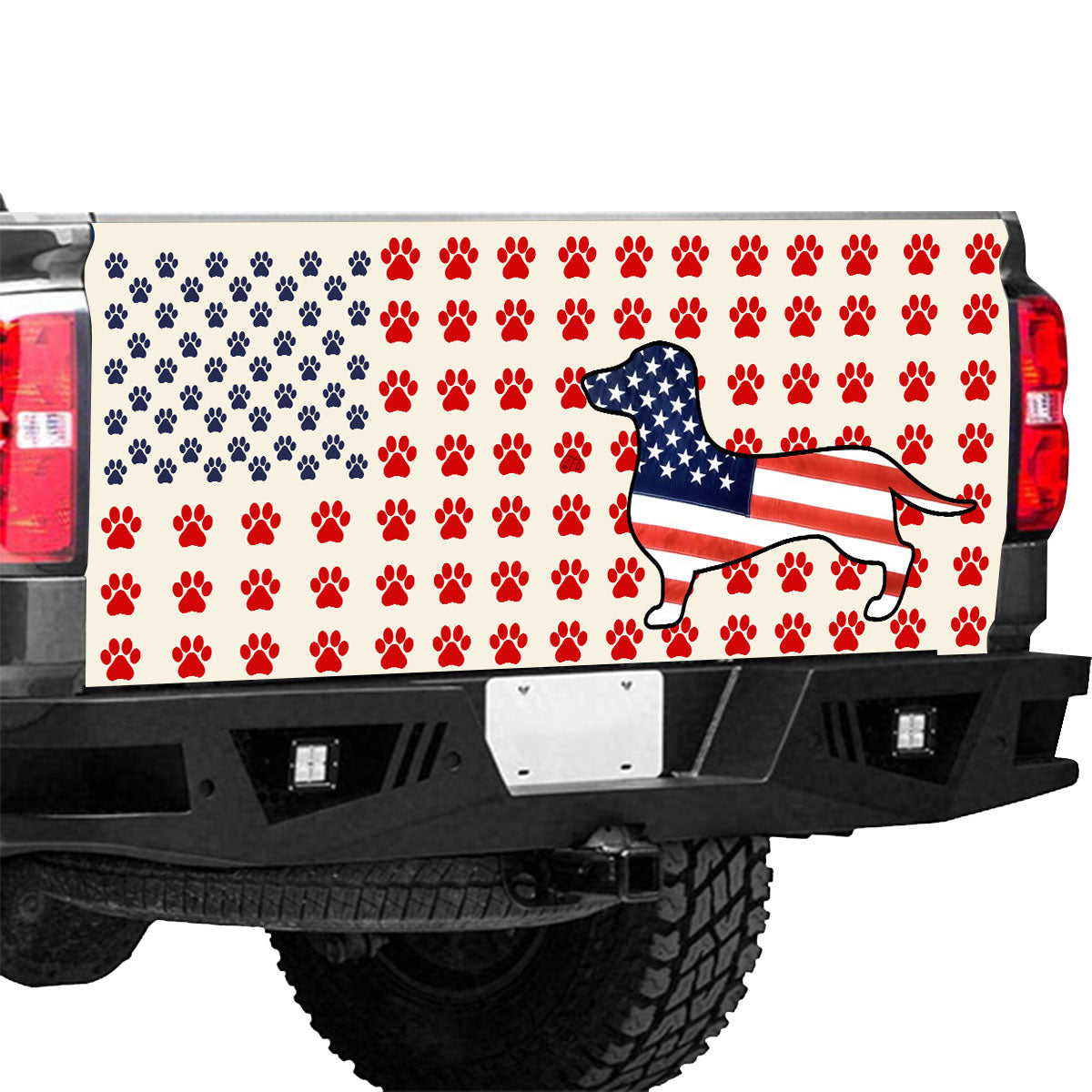 Petthouse | Tailgate Vinyl Graphic Wrap Dachshund us Flag Tailgate Wrap Dog Tailgate Decal Tailgate Wrap