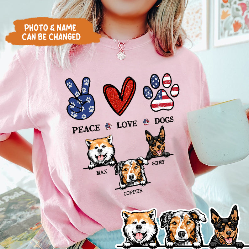 Petthouse | Custom Dog Peace Love Dogs Shirt, 4th Of July, Gift Dog Lovers, Independence Day