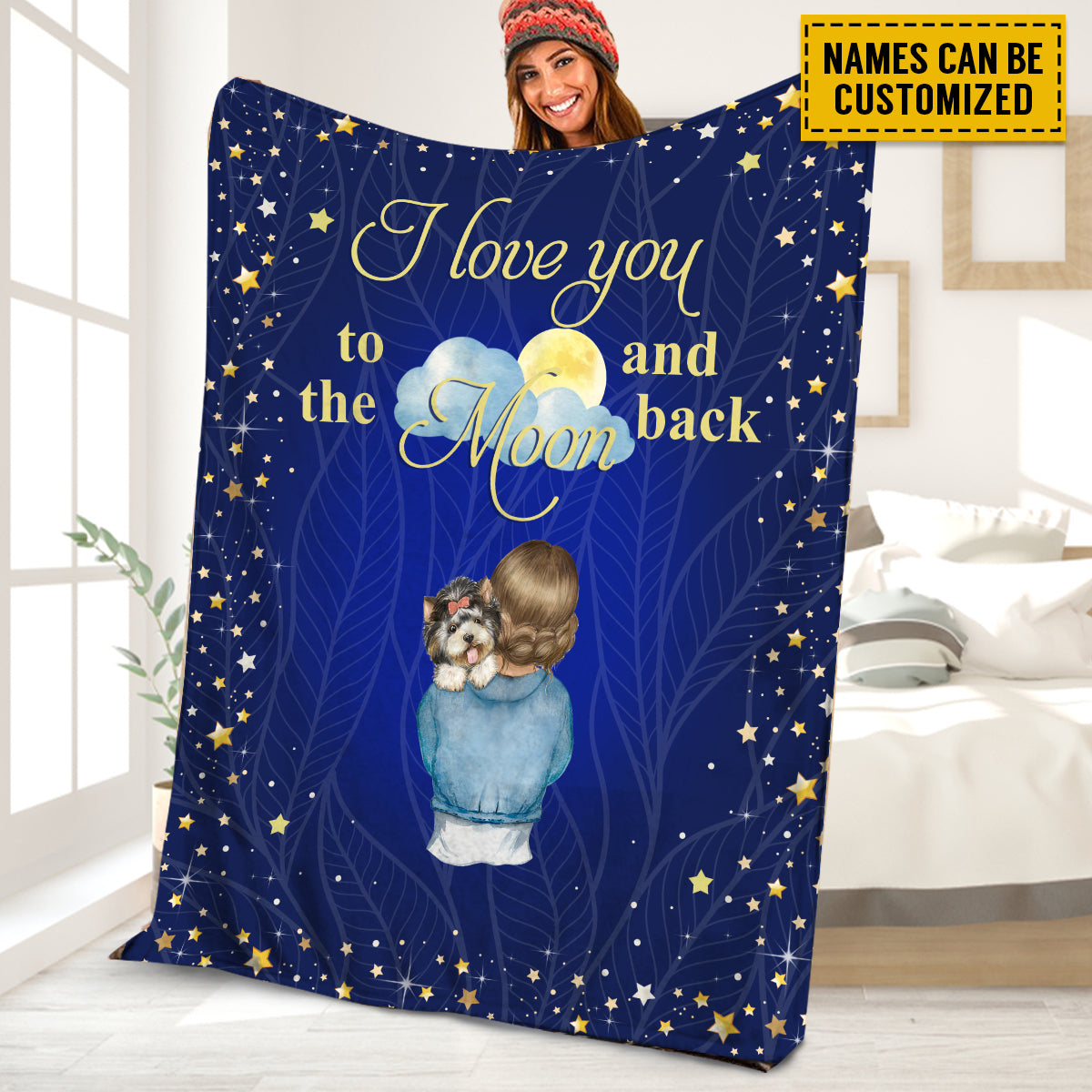 Petthouse | Customized Name Dog Girl Throw Blanket, I Love You To The Moon And Back Blanket, Star Sky Dog Lover