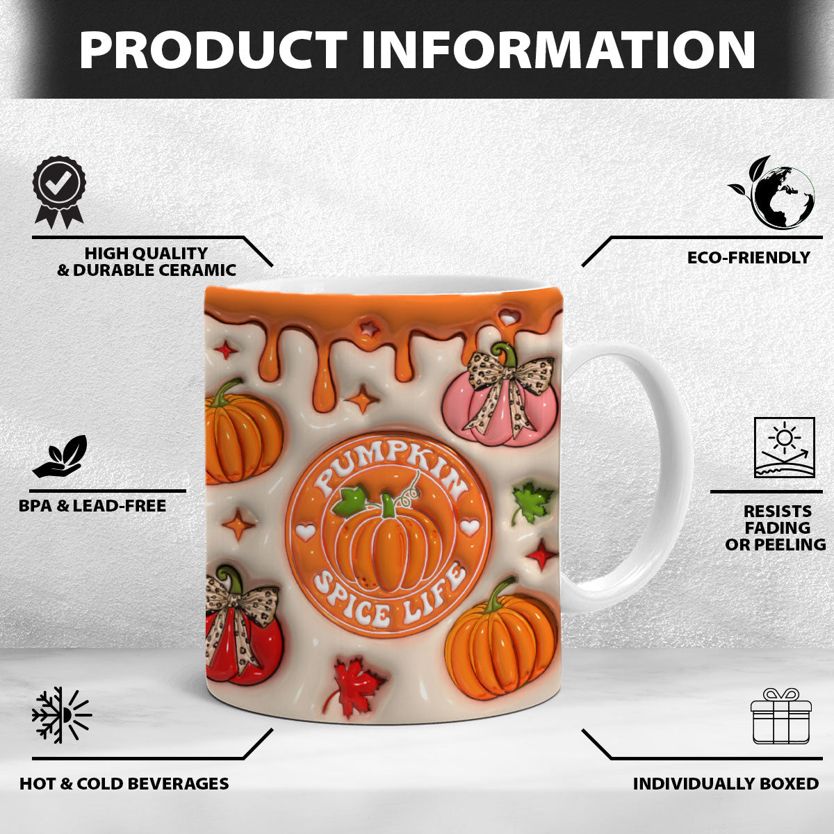 Petthouse | Pumpkin Spice Life 3d Inflated Print Mug, Pumpkin Spice Coffee, Thanksgiving Mug For Mom