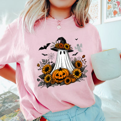 Petthouse | Cute Ghost Pumpkin Shirt, Floral Witch Ghost Pumpkin Shirt, Fall Autumn Halloween