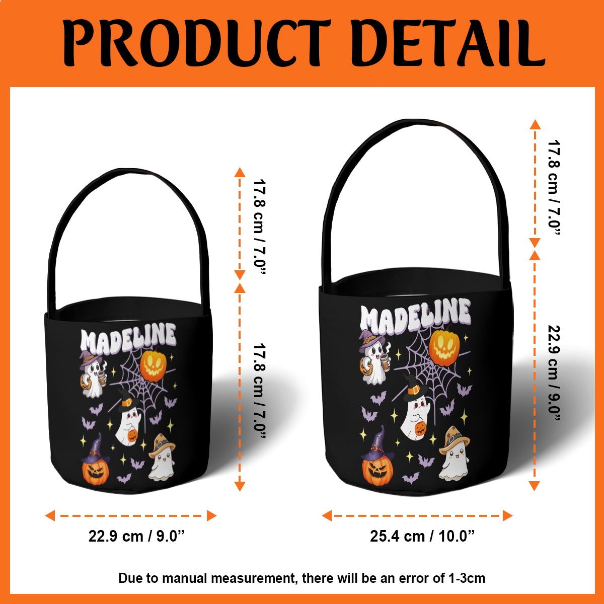 Petthouse | Custom Halloween Trick Or Treat Bag, Pumpkin And Ghost, Kids Name Trick-or-treat Candy Basket