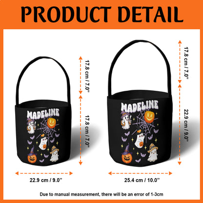 Petthouse | Custom Halloween Trick Or Treat Bag, Pumpkin And Ghost, Kids Name Trick-or-treat Candy Basket