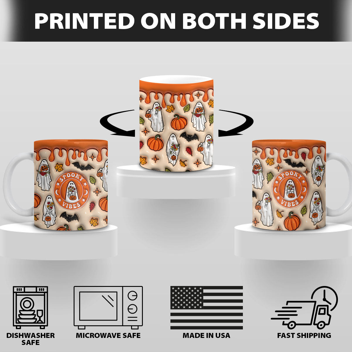 Petthouse | Ghost Spooky Vibes Ceramic Mug, 3d Inflated Halloween Ghosts Mug, Spooky Vibes Ghost