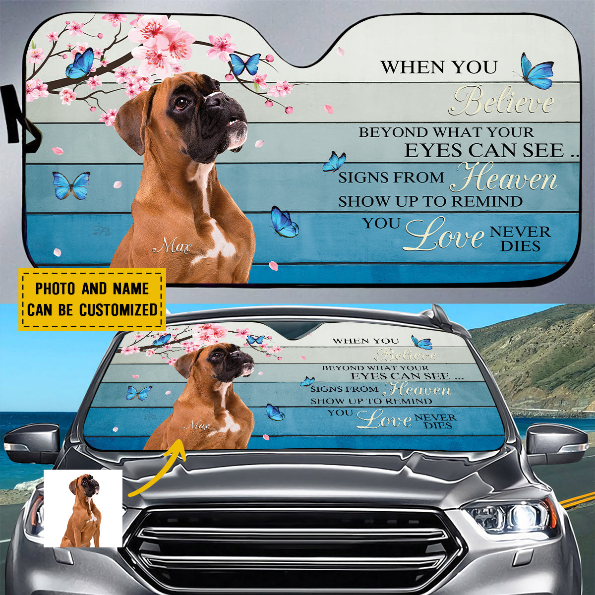 Petthouse | Windshield Sun Shade Dog Boxer Dog Remembrance Car Sun Shade Windshield Loss Of Dog