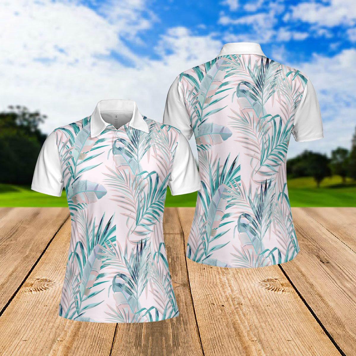 Petthouse | Tropical Leaf Golf Sport Polo Leaves Plants Pattern Polo Shirt Polo Activewear Workout Clothes Summer Vibes