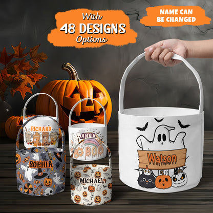 Petthouse | Custom Halloween Basket With Kid Name, Spooky Candy Bucket, Candy Bag For Kids