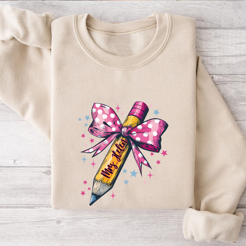 Petthouse | Custom Pencil Bow Teacher Shirt, Coquette Bow Teacher Back To School Unisex Shirt