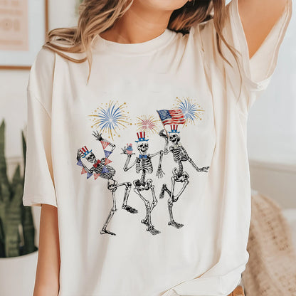 Petthouse | 4th Of July Skellies, Dancing Skeleton Shirt, Stars And Stripes, Red White Blue