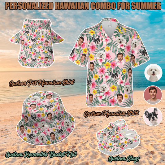 Petthouse |  Personalize Face Tropical Flower Summer Hawaiian Shirt, Family Beach Party