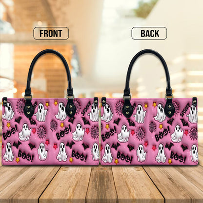 Petthouse | Spooky Boo Print 3d Effect Leather Handbag With Handle, Ghost Pumpkin Bags Wallet, Print 3d Halloween Bags