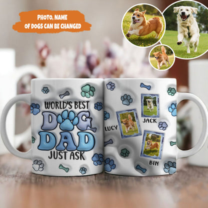 Petthouse | Personalized World's Best Dog Dad Ever 3d Inflated Effect Printed Mug, Gift Dog Lover