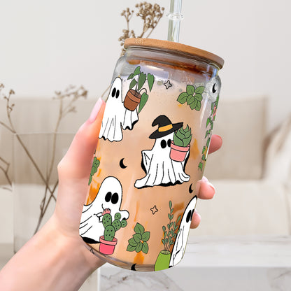 Petthouse | Ghost Plant Halloween Glass Can, Ghost Plant Glass Can, Ghost Plant Coffee Glass