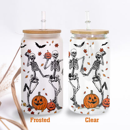 Petthouse | Skeleton Dancing Halloween Glass Can, Skeleton Halloween Iced Coffee Cup, Skeleton Dance Fall