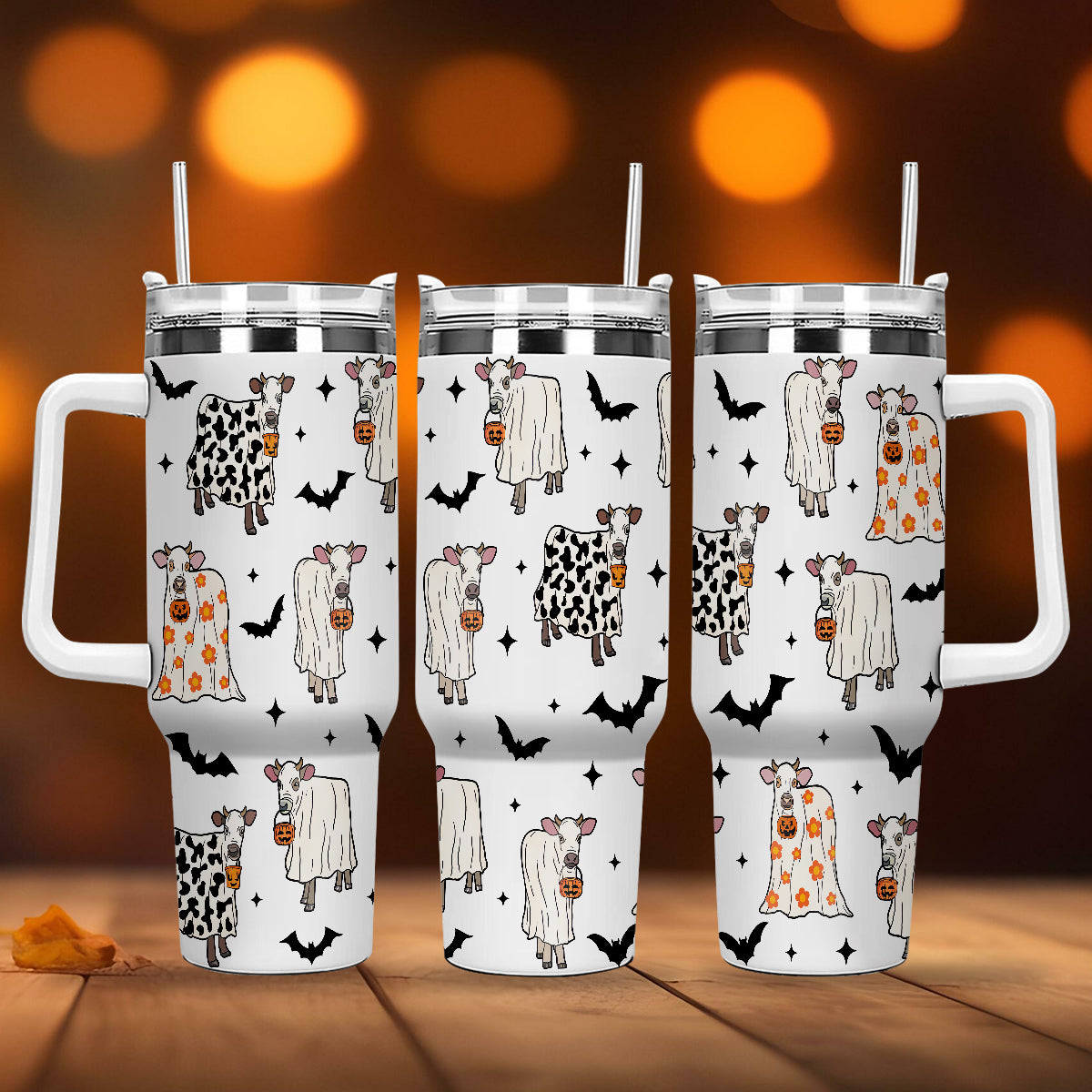 Petthouse | Halloween Cow Ghost 40oz Tumbler, Funny Ghost Cow Pumpkin Halloween Tumbler, Spooky Cow