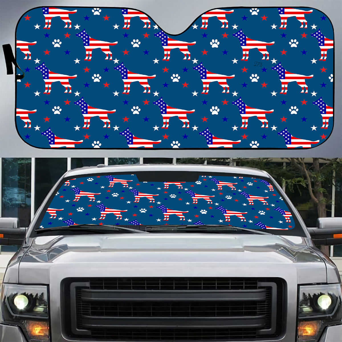 Petthouse | German Shepherd Pattern Windshield Sun Shade American Flag Auto Shade  American Pride