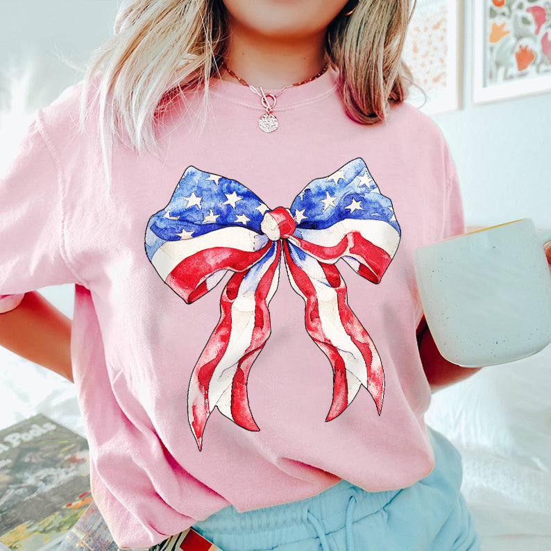 Petthouse | Coquette 4th Of July Shirt, Usa Tshirt, Retro 4th Of July Coquette Bow Tee, Patriotic Shirt