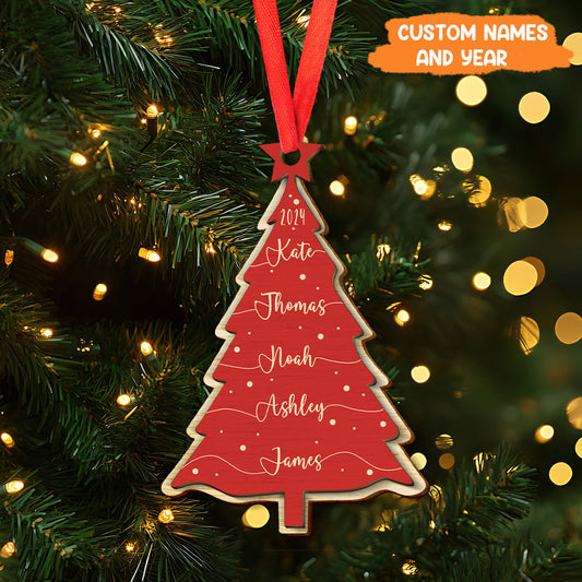 Petthouse | Personalized Family Christmas Tree Ornament, Wooden Ornament With Family Names, 2024 Ornaments