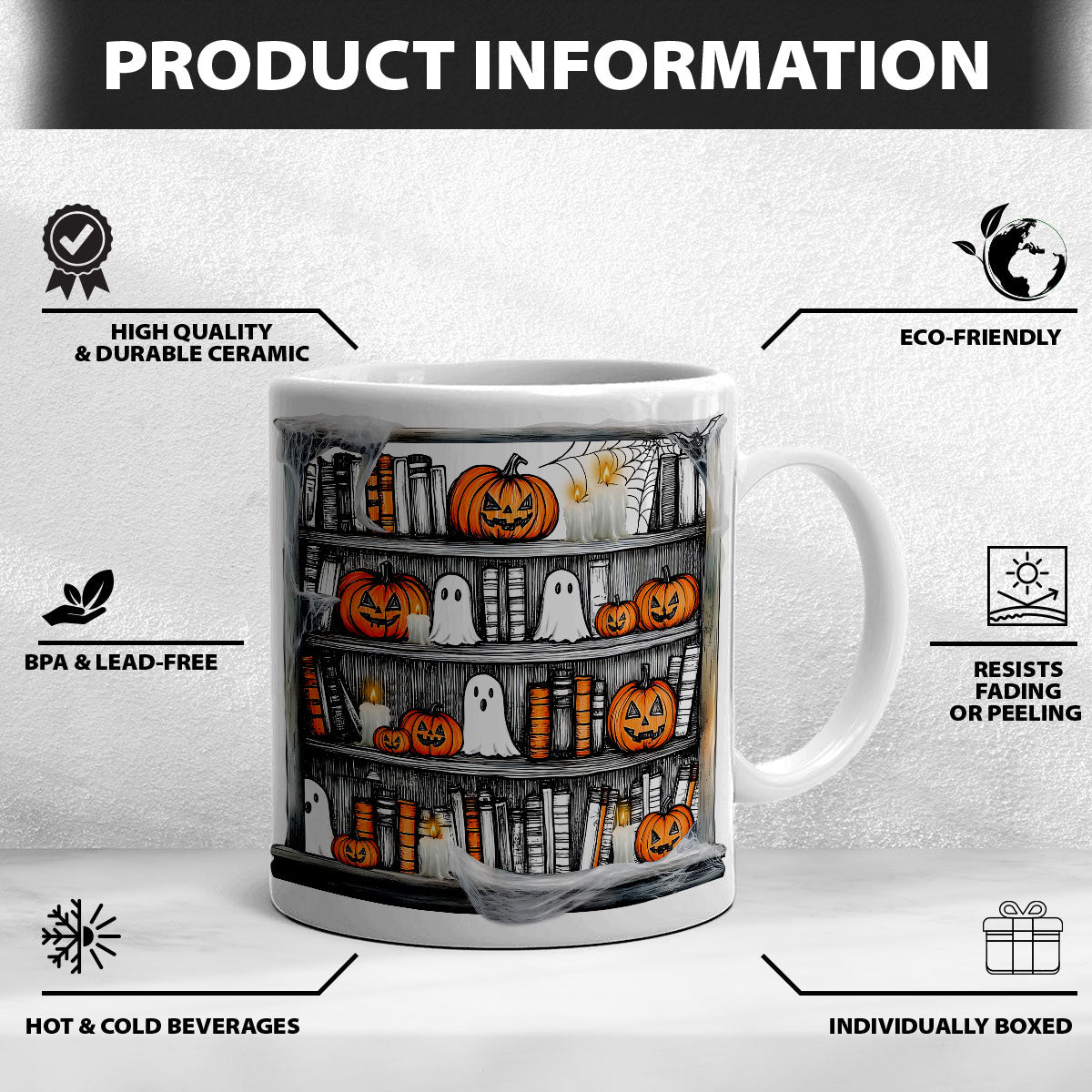 Petthouse | Ghost Books Halloween Mug, Teacher Halloween Mug, Book Lover Coffee, Halloween Reading Book