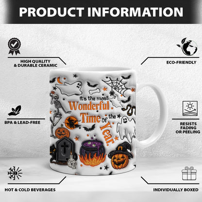 Petthouse | Skeleton It's The Most Wonderful Time Of The Year 3d Inflated Effect Printed Mug, Halloween Gift