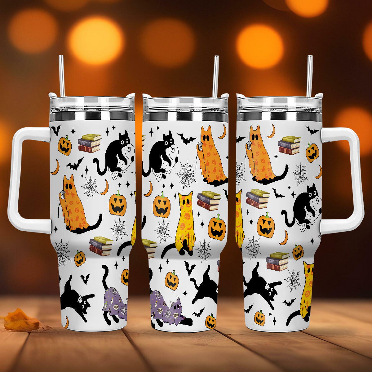 Petthouse | Halloween Ghost Cat 40oz Tumbler, Spooky Black Cat Stainless Steel Tumbler, Cat Spooky Season