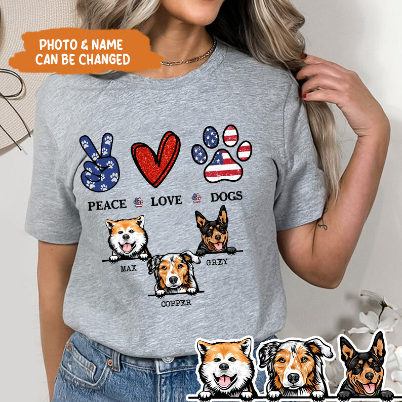 Petthouse | Custom Dog Peace Love Dogs Shirt, 4th Of July, Gift Dog Lovers, Independence Day