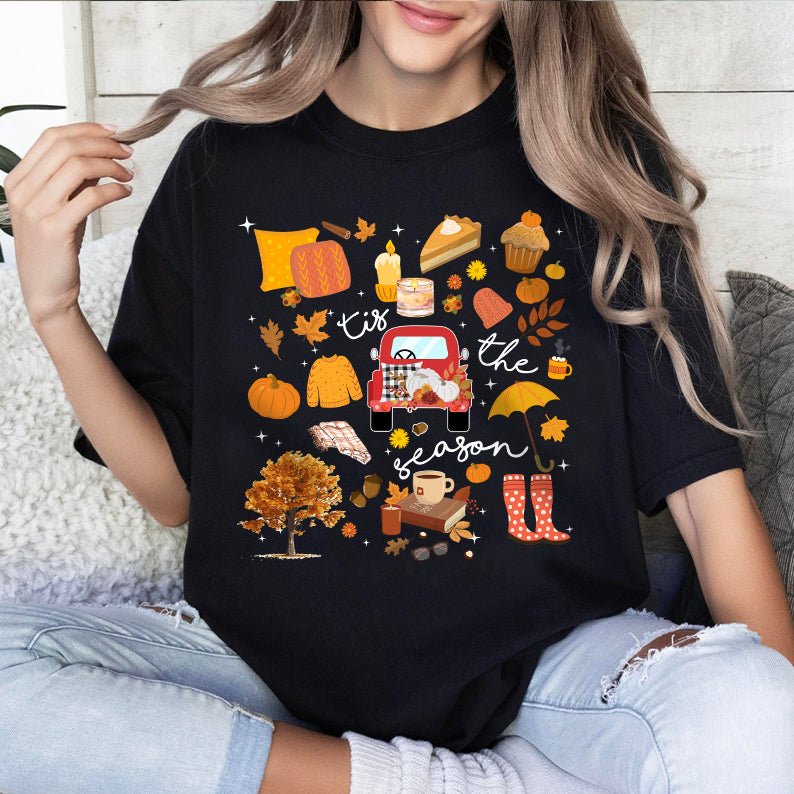 Petthouse | Fall Tis The Season Shirt, Fall Vintage Halloween Doodles T-shirt, Halloween Things Shirt