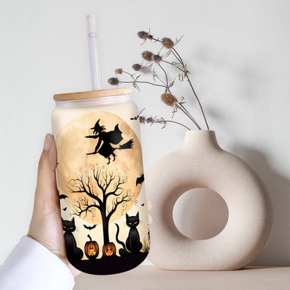 Petthouse | Pumpkin Coffee Glass Cup, Witchy Brew, Black Cat Cup, Cute Cat Glass, Spooky Brew