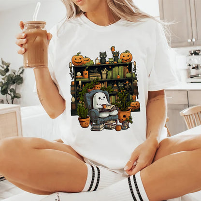 Petthouse | Ghost Reading Book Halloween Shirt, Librarian Ghost Halloween, Ghost Boo Reading Shirt