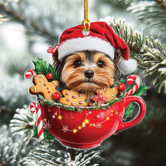 Petthouse | Yorkshire Terrier Christmas Ornament 2d Flat, Yorkie Dog Christmas Ornament, Pet Lover Gift, Plastic Car Hanging Ornament