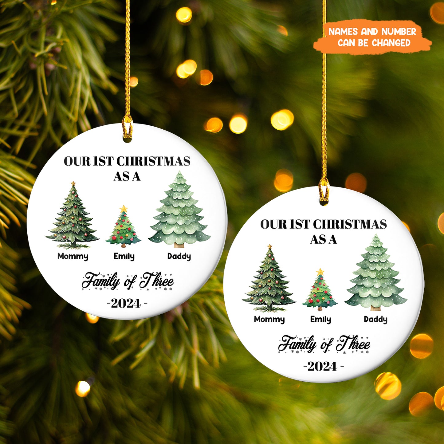 Petthouse | Personalized Family Of Three Christmas Ornament, Baby's First Xmas Ornament, First Christmas