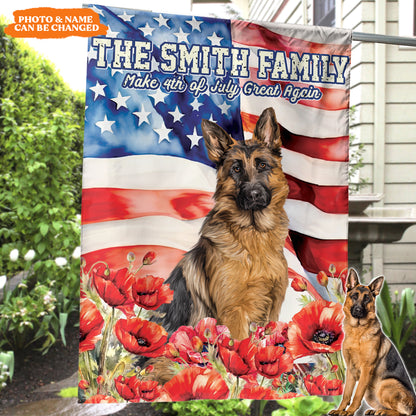 Petthouse | Personalized Dog Flag Patriotic Dog American Flag Dog Lover House Flag Decor Indoor Outdoor Flag